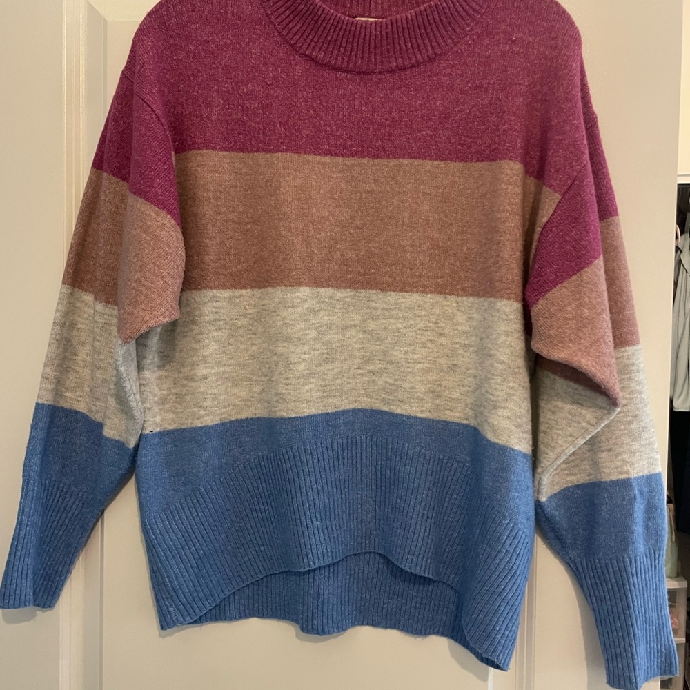 a new day Striped Crewneck Sweater in Berry, Gray & Blue